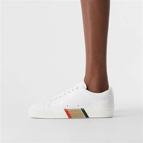 burberry bio-based sole leather sneakers|Stripe Detail Leather Sneakers in Black .